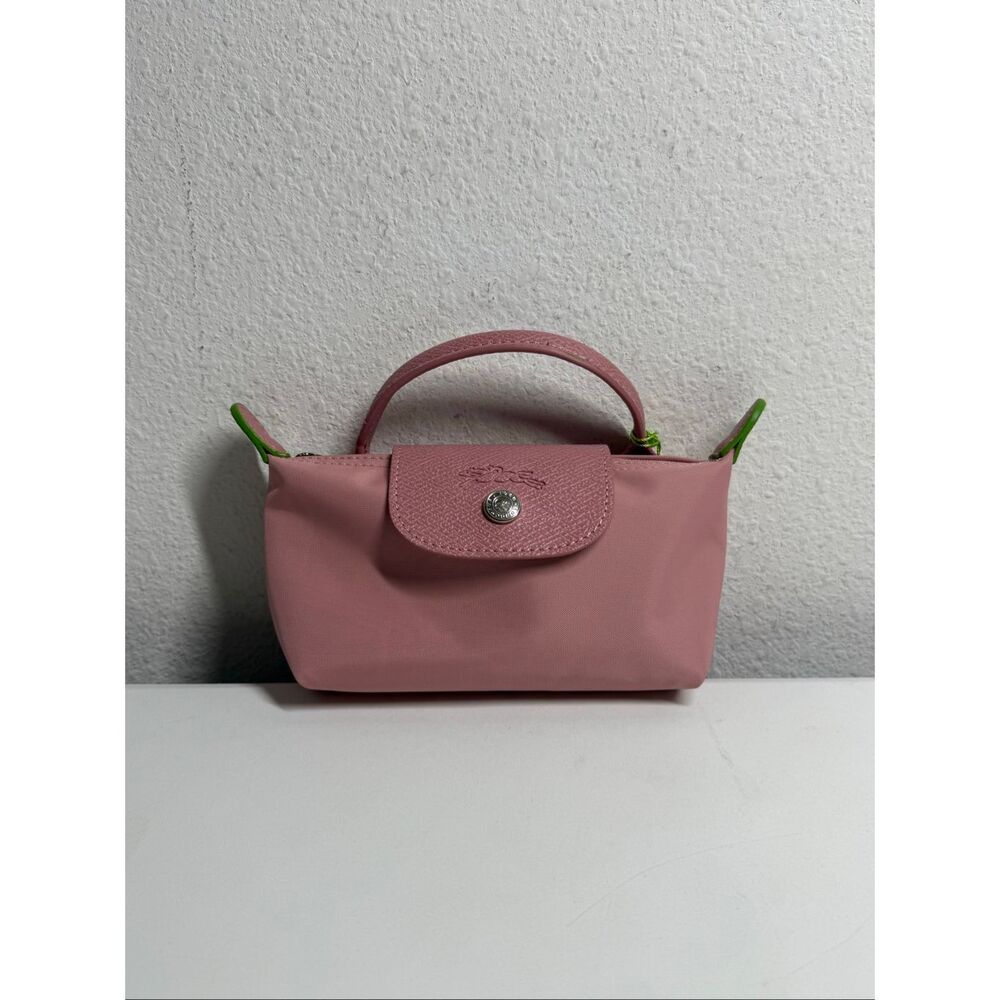Longchamp Mini Le Pliage Peony Pink Top Handle Bag + Strap Rare